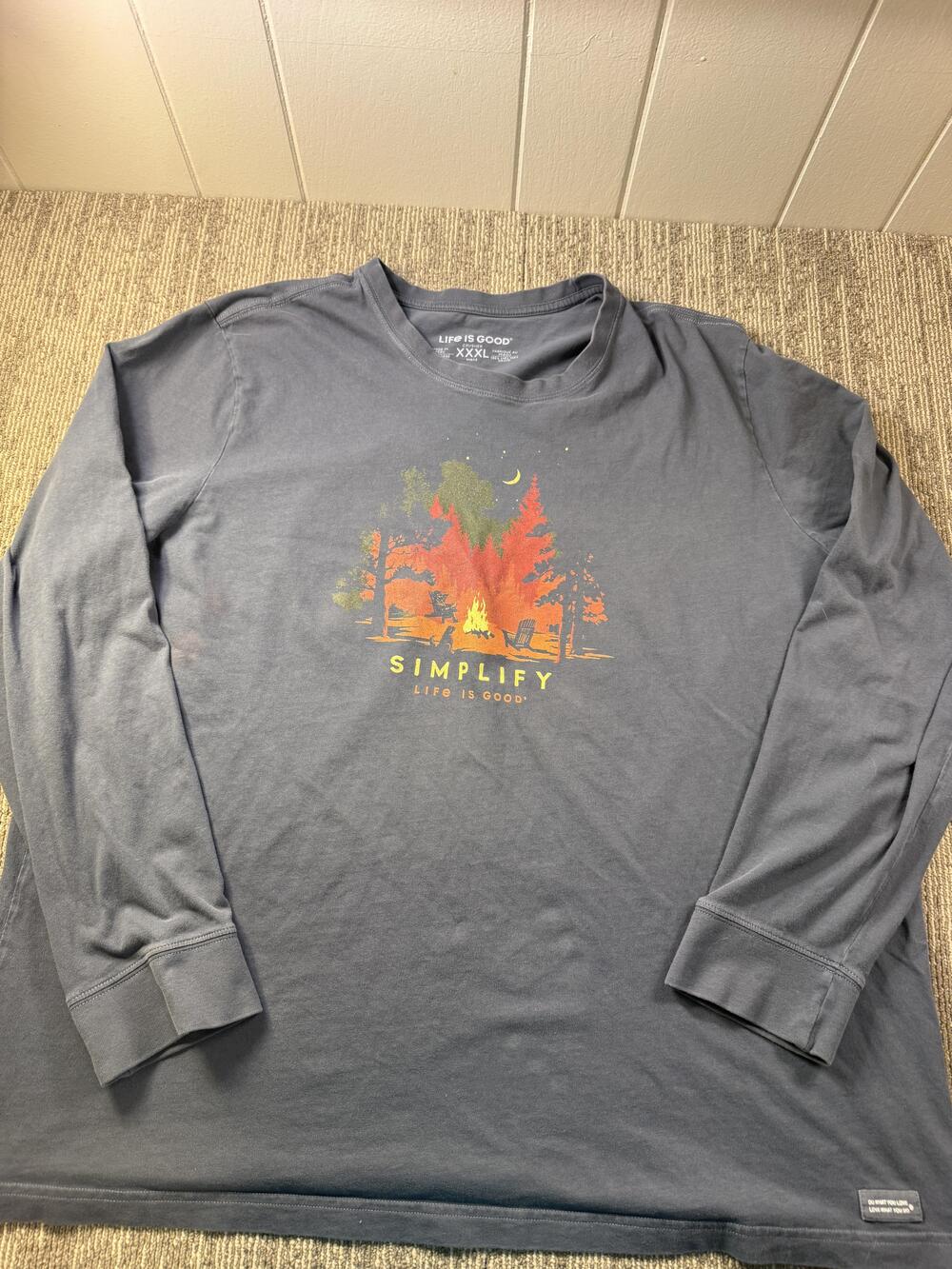 Life Is Good Shirt Mens 3XL Gray Long Sleeve Simplify Camping Crusher Tee